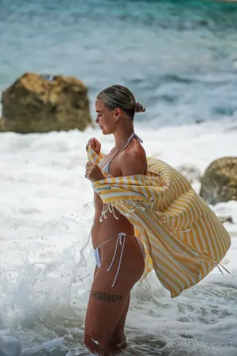 Mare Ochre, Organik Va Recycle Paxta Aralashmali, Tashish Sumkali, Katta O'lchamli Sochiq, 90x180 Sm.-Ochre - GREEN PETITION (1)