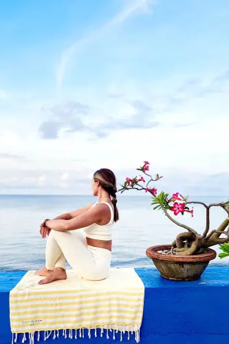 Mare Ochre, Organik Ve Recycle Pamuk Karışımlı, Taşıma Çantalı, Büyük Boy Peştamal, 90x180 Cm.-Ochre - 6