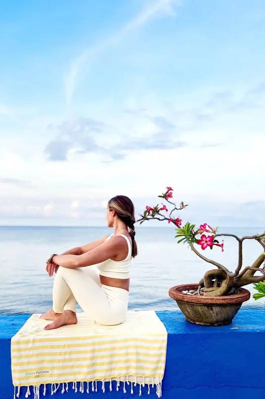 Mare Ochre, Organik Ve Recycle Pamuk Karışımlı, Taşıma Çantalı, Büyük Boy Peştamal, 90x180 Cm.-Ochre - 6