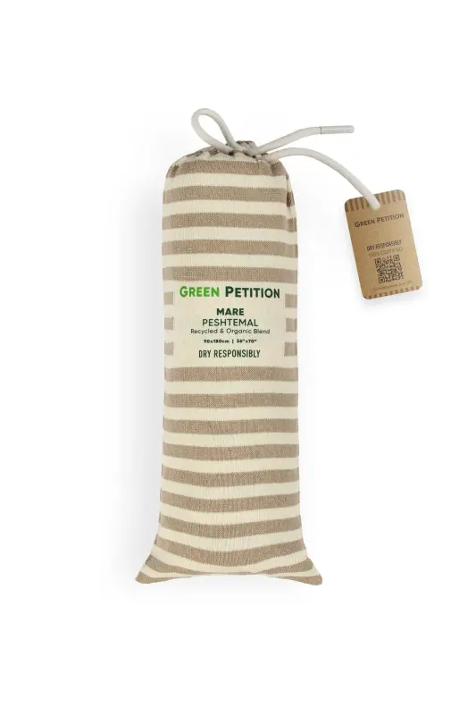 Mare Sand Beige, Organic and Recycle Cotton, with Carry Bag, Large Size Peshtemal, 90x180 Cm.-Sand Beige - 7