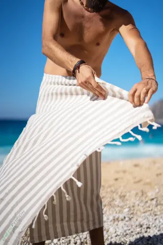 Mare Sand Beige, Органический И Переработанный Хлопок, Сумка Для Переноски, Большое Банное Полотенце, 90x180 Cm.-Sand Beige - 4