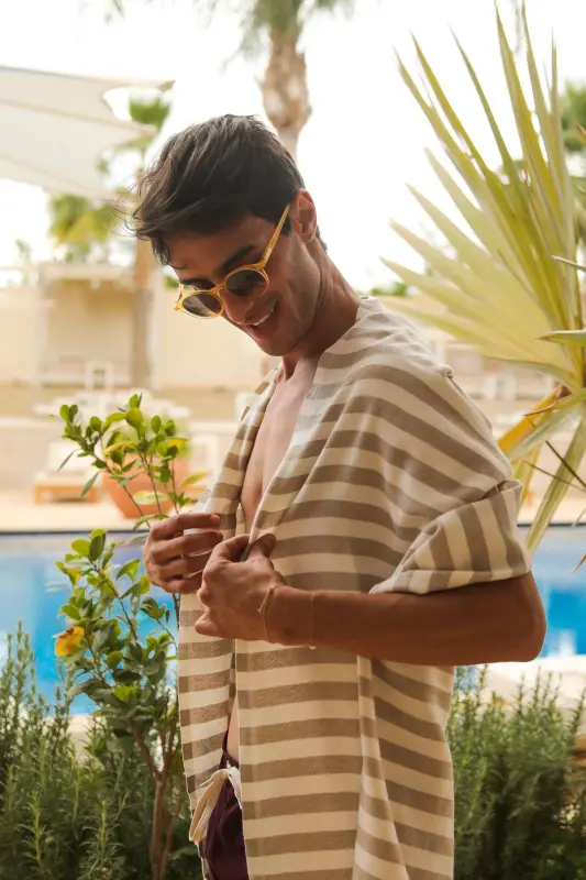 Mare Sand Beige, Organik Va Recycle Paxta, Tashish Sumkali, Katta Oʻlchamli Peshutamal, 90x180 Sm.-Sand Beige - 6