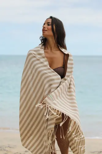 Mare Sand Beige, Organik Va Recycle Paxta, Tashish Sumkali, Katta Oʻlchamli Peshutamal, 90x180 Sm.-Sand Beige - GREEN PETITION (1)
