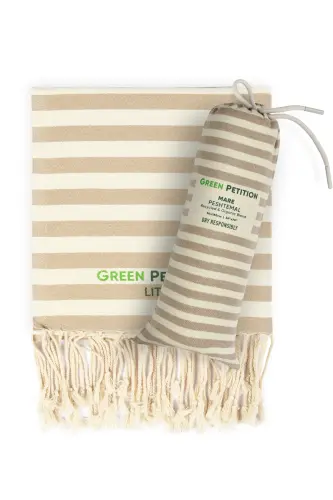 Mare Sand Beige, Organik Ve Recycle Pamuk, Taşıma Çantalı, Büyük Boy Peştamal, 90x180 Cm.-Sand Beige - 8
