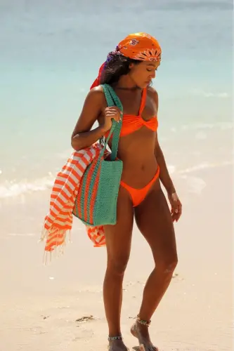 Mare Tangerine, Organic and Recycle Cotton Blend, Pestemal with Carrying Bag, 90x180 Cm.-Tangerine - 5