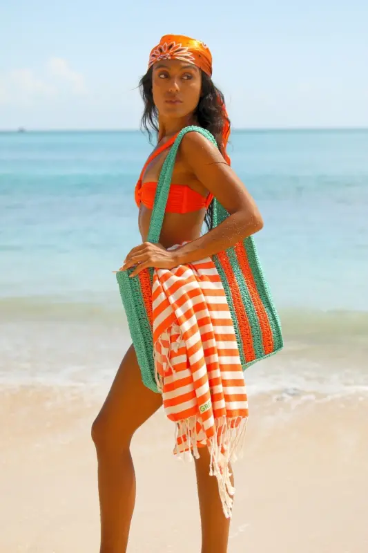 Mare Tangerine, Organik Ve Recycle Pamuk Karışımlı, Taşıma Çantalı, Peştamal, 90x180 Cm.-Tangerine - 1