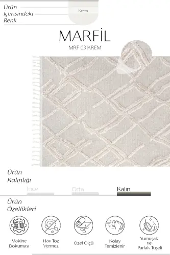 Marfil 03 Cream Boucle Living Room Rug Non-Shedding Kitchen Rug Kids Room Rug Hallway Runner - Cream 03 - COOL HALI (1)