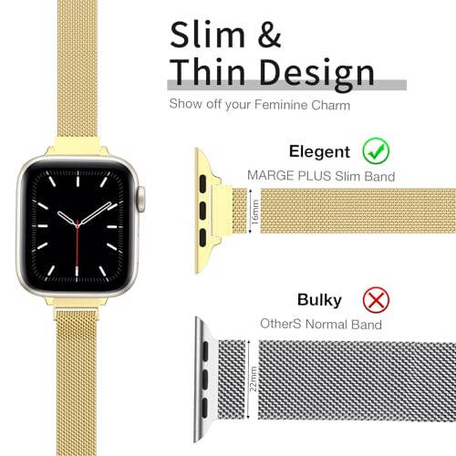 MARGE PLUS İnce Milanese Döngü Apple Watch Bandı ile Uyumlu Kadınlar için 40mm 41mm 38mm 42mm 44mm 45mm 49mm 42mm 46mm, Paslanmaz Çelik Manyetik Örgü Kordon iWatch Bandları Serisi 10 9 8 7 6 5 4 3 2 1 Ultra SE ile çalışır - 4