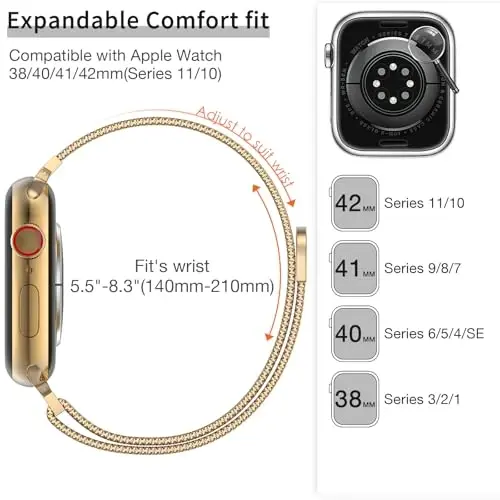 MARGE PLUS Slim Milanese Loop Compatible with Apple Watch Band for women 41mm 40mm 38mm 42mm 46mm 45mm 44mm, Stainless Steel Magnetic Mesh Strap work on iWatch Bands Series 11 10 9 8 7 6 5 4 3 & SE 3 2 1 - 2