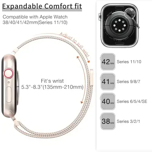 MARGE PLUS Slim Milanese Loop Compatible with Apple Watch Band for women 41mm 41mm 38mm 42mm 46mm 45mm 44mm, Stainless Steel Magnetic Mesh Strap work on iWatch Series 11 10 9 8 7 6 5 4 3 & SE 3 2 1 - 6
