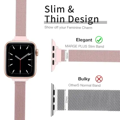 MARGE PLUS Slim Milanese Loop Compatible with Apple Watch Band for women 41mm 41mm 38mm 42mm 46mm 45mm 44mm, Stainless Steel Magnetic Mesh Strap work on iWatch Series 11 10 9 8 7 6 5 4 3 & SE 3 2 1 - 2