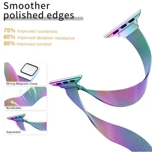 MARGE PLUS Slim Milanese Loop Compatible with Apple Watch Band for women 41mm 40mm 38mm 42mm 46mm 45mm 44mm, Stainless Steel Magnetic Mesh Strap work on iWatch Bands Series 11 10 9 8 7 6 5 4 3 & SE 3 2 1 - 3