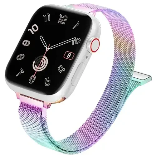 MARGE PLUS Slim Milanese Loop Compatible with Apple Watch Band for women 41mm 40mm 38mm 42mm 46mm 45mm 44mm, Stainless Steel Magnetic Mesh Strap work on iWatch Bands Series 11 10 9 8 7 6 5 4 3 & SE 3 2 1 - 1