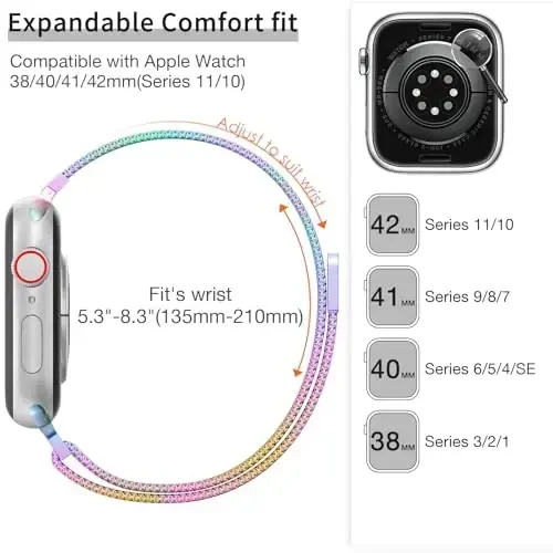 MARGE PLUS Slim Milanese Loop Compatible with Apple Watch Band for women 41mm 40mm 38mm 42mm 46mm 45mm 44mm, Stainless Steel Magnetic Mesh Strap work on iWatch Bands Series 11 10 9 8 7 6 5 4 3 & SE 3 2 1 - 6