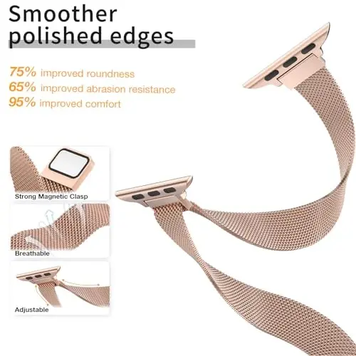 MARGE PLUS Slim Milanese Loop Compatible with Apple Watch Band for women 41mm 40mm 38mm 42mm 46mm 45mm 44mm, Stainless Steel Strap work on iWatch Series 11 10 9 8 7 6 5 4 3 & SE 3 2 1 - 3