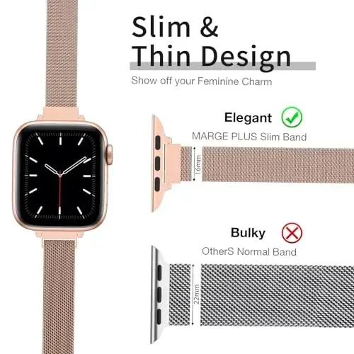 MARGE PLUS Slim Milanese Loop Compatible with Apple Watch Band for women 41mm 40mm 38mm 42mm 46mm 45mm 44mm, Stainless Steel Strap work on iWatch Series 11 10 9 8 7 6 5 4 3 & SE 3 2 1 - MODAZONE (1)