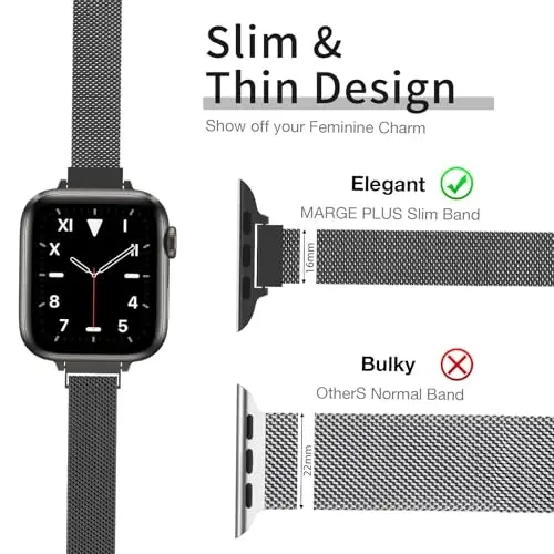 MARGE PLUS Slim Milanese Loop Compatible with Apple Watch Band for women 41mm 40mm 38mm 42mm 46mm 45mm 49mm 44mm, Stainless Steel Magnetic Mesh Strap work on iWatch Bands Series 11 10 9 8 7 6 5 4 3 & SE 3 2 1 - 2