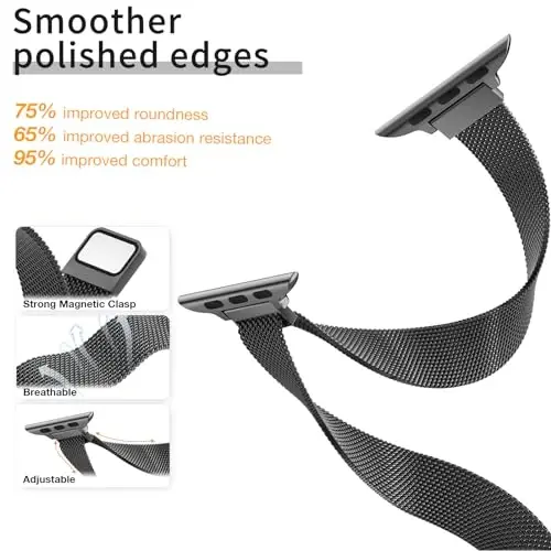 MARGE PLUS Slim Milanese Loop Compatible with Apple Watch Band for women 41mm 40mm 38mm 42mm 46mm 45mm 49mm 44mm, Stainless Steel Magnetic Mesh Strap work on iWatch Bands Series 11 10 9 8 7 6 5 4 3 & SE 3 2 1 - 3