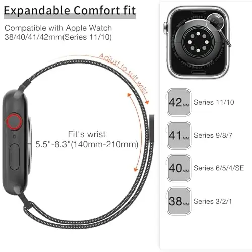 MARGE PLUS Slim Milanese Loop Compatible with Apple Watch Band for women 41mm 40mm 38mm 42mm 46mm 45mm 49mm 44mm, Stainless Steel Magnetic Mesh Strap work on iWatch Bands Series 11 10 9 8 7 6 5 4 3 & SE 3 2 1 - MARGE