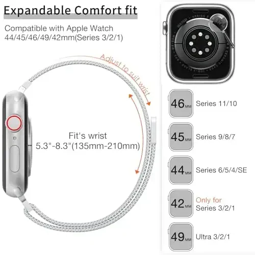 MARGE PLUS Slim Milanese Loop Compatible with Apple Watch Band for women 41mm 40mm 38mm 42mm 46mm 45mm 44mm, Stainless Steel Magnetic Mesh Strap work on iWatch Series 11 10 9 8 7 6 5 4 3 & SE 3 2 1 - 6