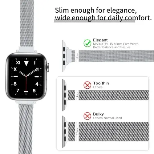 MARGE PLUS Slim Milanese Loop Apple Watch Band ayollar uchun 40mm 41mm 38mm 42mm bilan mos keladi, zanglamaydigan po'latdan yasalgan tasma iWatch Series10 9 8 7 6 5 4 3 2 1 SE da ishlaydi 