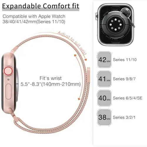MARGE PLUS Slim Milanese Loop Apple Watch Band ayollar uchun 41mm 40mm 38mm 42mm 46mm 45mm 44mm bilan mos keladi, Zanglamaydigan po'latdan yasalgan tasmasi iWatch Series 11 10 9 8 7 6 5 4 3 & SE 3 2 1 da ishlaydi - 2
