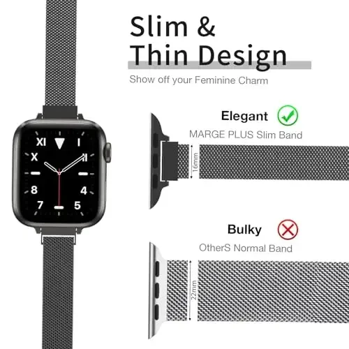 MARGE PLUS Slim Milanese Loop Apple Watch Band ayollar uchun 41mm 40mm 38mm 42mm 46mm 45mm 44mm, zanglamaydigan po'latdan yasalgan magnit to'rli tasma iWatch Series 11 10 9 8 7 6 5 4 3 & SE 3 2 1 da ishlaydi - 2