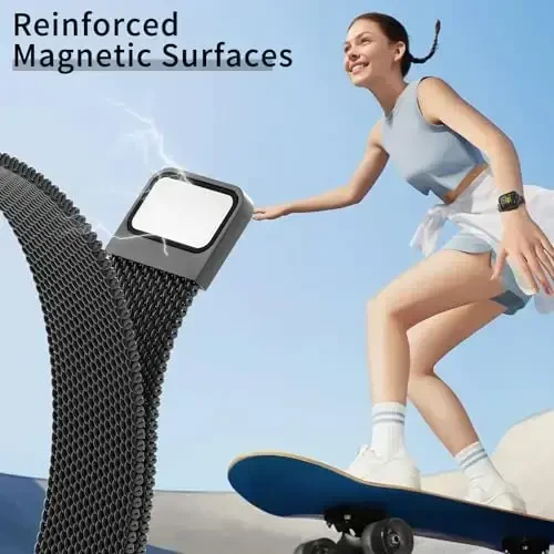 MARGE PLUS Slim Milanese Loop Apple Watch Band ayollar uchun 41mm 40mm 38mm 42mm 46mm 45mm 44mm, zanglamaydigan po'latdan yasalgan magnit to'rli tasma iWatch Series 11 10 9 8 7 6 5 4 3 & SE 3 2 1 da ishlaydi - 4