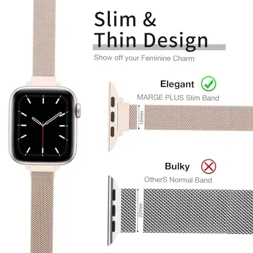 MARGE PLUS Slim Milanese Loop Apple Watch Band ayollar uchun 41mm 40mm 38mm 42mm 46mm 45mm 44mm, Zanglamaydigan po'latdan yasalgan magnitli to'r tasma iWatch Series 10 9 8 7 6 5 4 3 & SE 3 2 1 da ishlaydi - 2
