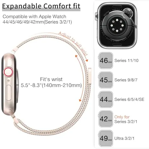 MARGE PLUS Slim Milanese Loop Apple Watch Band ayollar uchun 41mm 40mm 38mm 42mm 46mm 45mm 44mm, Zanglamaydigan po'latdan yasalgan magnitli to'r tasma iWatch Series 10 9 8 7 6 5 4 3 & SE 3 2 1 da ishlaydi - MARGE (1)