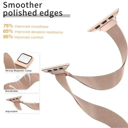 MARGE PLUS Slim Milanese Loop Apple Watch Band ayollar uchun 41mm 40mm 38mm 42mm 46mm 45mm 44mm, zanglamaydigan po'latdan yasalgan tasma iWatch Series 11 10 9 8 7 6 5 4 3 & SE 3 2 1 da ishlaydi - 3