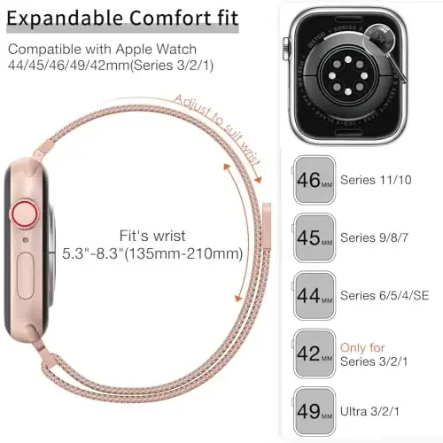 MARGE PLUS Slim Milanese Loop Apple Watch Band ayollar uchun 41mm 40mm 38mm 42mm 46mm 45mm 44mm, zanglamaydigan po'latdan yasalgan tasma iWatch Series 11 10 9 8 7 6 5 4 3 & SE 3 2 1 da ishlaydi - 6