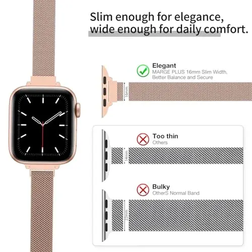 MARGE PLUS Slim Milanese Loop Apple Watch Band ayollar uchun 41mm 40mm 38mm 42mm 46mm 45mm 44mm, zanglamaydigan po'latdan yasalgan tasma iWatch Series 11 10 9 8 7 6 5 4 3 & SE 3 2 1 da ishlaydi - MARGE