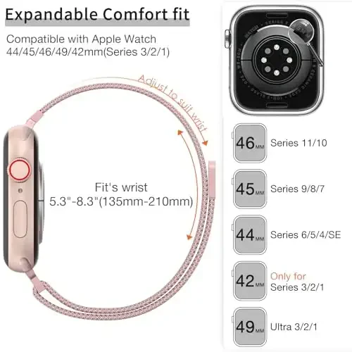 MARGE PLUS Slim Milanese Loop Apple Watch Band ayollar uchun 41mm 41mm 38mm 42mm 46mm 45mm 44mm, Zanglamas Po'latdan Magnitli To'r Tasma iWatch Series 11 10 9 8 7 6 5 4 3 & SE 3 2 1 da ishlaydi - 6