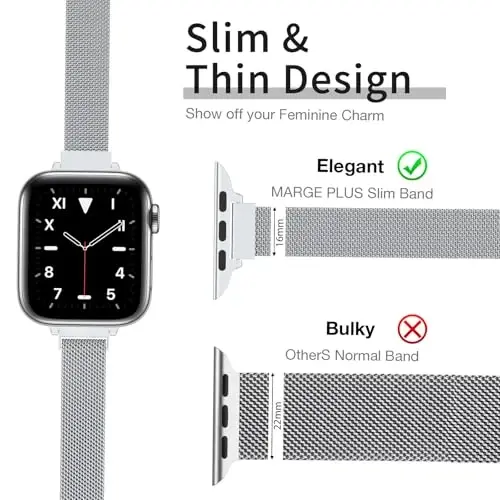 MARGE PLUS Slim Milanese Loop Compatible with Apple Watch Band for women 41mm 40mm 38mm 42mm 46mm 45mm 44mm, Stainless Steel Magnetic Mesh Strap work on iWatch Series 11 10 9 8 7 6 5 4 3 & SE 3 2 1 - 2