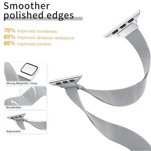 MARGE PLUS Slim Milanese Loop Compatible with Apple Watch Band for women 41mm 40mm 38mm 42mm 46mm 45mm 44mm, Stainless Steel Magnetic Mesh Strap work on iWatch Series 11 10 9 8 7 6 5 4 3 & SE 3 2 1 - 3
