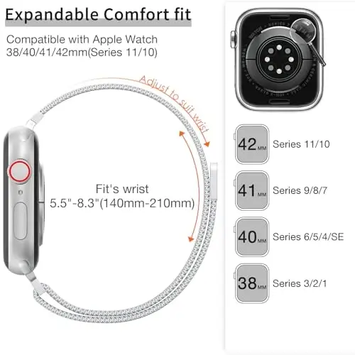MARGE PLUS Slim Milanese Loop Compatible with Apple Watch Band for women 40mm 41mm 38mm 42mm, Stainless Steel Strap work on iWatch Series10 9 8 7 6 5 4 3 2 1 SE - 2