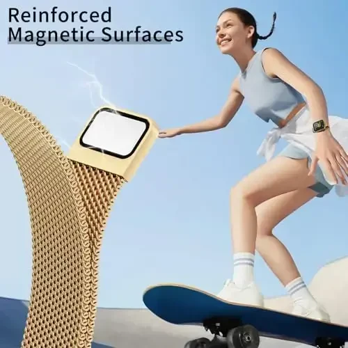 MARGE PLUS Slim Milanese Loop Apple Watch uchun ayollar bilaguzuk 41mm 40mm 38mm 42mm 46mm 45mm 44mm, zanglamaydigan po'latdan yasalgan magnit to'r tasma iWatch Series 11 10 9 8 7 6 5 4 3 & SE 3 2 1 da ishlaydi - 4