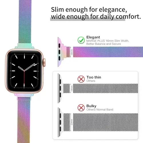 MARGE PLUS Slim Milanese Loop Apple Watch uchun bilaguzuk ayollar uchun 41mm 40mm 38mm 42mm 46mm 45mm 44mm, zanglamaydigan po'latdan yasalgan magnit to'r iWatch Series 10 9 8 7 6 5 4 3 & 3 2 1 da ishlaydi 