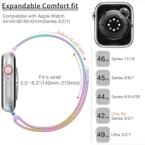 MARGE PLUS Slim Milanese Loop Apple Watch uchun bilaguzuk ayollar uchun 41mm 40mm 38mm 42mm 46mm 45mm 44mm, zanglamaydigan po'latdan yasalgan magnit to'r iWatch Series 10 9 8 7 6 5 4 3 & 3 2 1 da ishlaydi - 2
