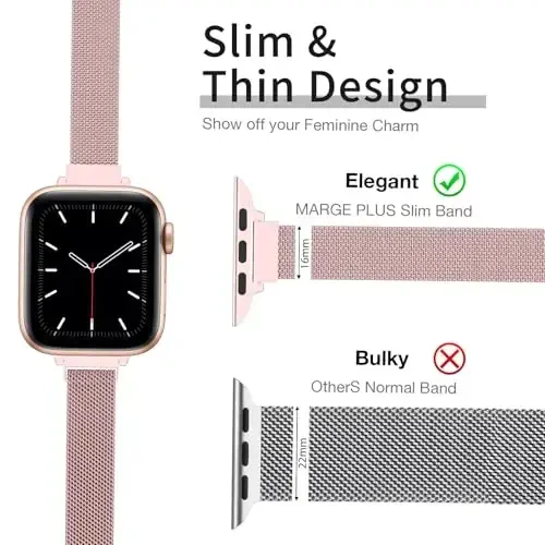 MARGE PLUS Slim Milanese Loop Apple Watch uchun mos ayollar bilaguzuk 40mm 41mm 38mm 42mm 44mm 45mm 49mm 46mm, zanglamas po'latdan yasalgan magnit to'r iWatch Bands Series 10 9 8 7 6 5 4 3 2 1 Ultra SE da ishlaydi - MODAZONE (1)