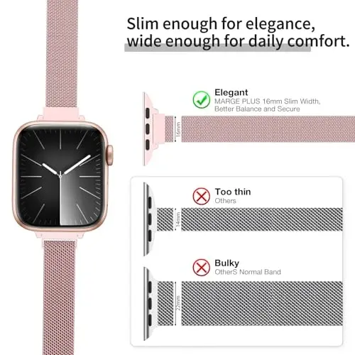 MARGE PLUS Slim Milanese Loop Apple Watch uchun mos ayollar bilaguzuk 40mm 41mm 38mm 42mm 44mm 45mm 49mm 46mm, zanglamas po'latdan yasalgan magnit to'r iWatch Bands Series 10 9 8 7 6 5 4 3 2 1 Ultra SE da ishlaydi - 1
