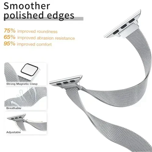 MARGE PLUS Slim Milanese Loop Apple Watch uchun mos keladigan ayollar bilaguzuk 41mm 40mm 38mm 42mm 46mm 45mm 44mm, zanglamaydigan po'latdan yasalgan magnitli to'rli tasma iWatch Series 11 10 9 8 7 6 5 4 3 & SE 3 2 1 da ishlaydi - 3