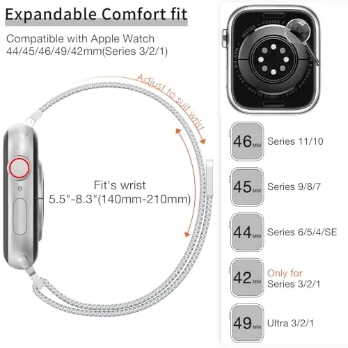 MARGE PLUS Slim Milanese Loop Apple Watch uchun mos keladigan ayollar bilaguzuk 41mm 40mm 38mm 42mm 46mm 45mm 44mm, zanglamaydigan po'latdan yasalgan magnitli to'rli tasma iWatch Series 11 10 9 8 7 6 5 4 3 & SE 3 2 1 da ishlaydi - MARGE (1)