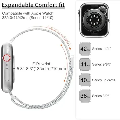 MARGE PLUS Slim Milanese Loop Compatible with Apple Watch Band for women 40mm 41mm 38mm 42mm, Stainless Steel Strap work on iWatch Series10 9 8 7 6 5 4 3 2 1 SE - 6