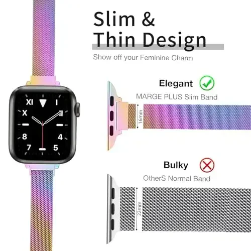 MARGE PLUS Slim Milanese Loop Compatible with Apple Watch Band for women 41mm 40mm 38mm 42mm 46mm 45mm 44mm, Stainless Steel Magnetic Mesh Strap work on iWatch Series 10 9 8 7 6 5 4 3 & 3 2 1 - 2