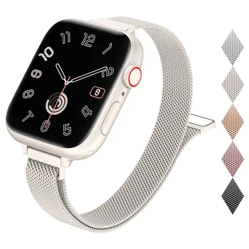 MARGE PLUS Slim Milanese Loop Compatible with Apple Watch Band for women 41mm 40mm 38mm 42mm 46mm 45mm 44mm, Stainless Steel Magnetic Mesh Strap work on iWatch Series 11 10 9 8 7 6 5 4 3 & SE 3 2 1 - 1