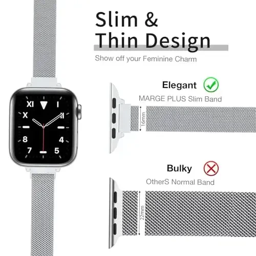 MARGE PLUS Slim Milanese Loop Compatible with Apple Watch Band for women 41mm 40mm 38mm 42mm 46mm 45mm 44mm, Stainless Steel Magnetic Mesh Strap work on iWatch Series 11 10 9 8 7 6 5 4 3 & SE 3 2 1 - 2