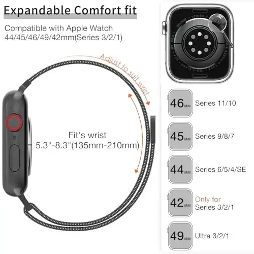 MARGE PLUS Slim Milanese Loop Compatible with Apple Watch Band for women 41mm 40mm 38mm 42mm 46mm 45mm 44mm, Stainless Steel Magnetic Mesh Strap work on iWatch Series 11 10 9 8 7 6 5 4 3 & SE 3 2 1 - 6