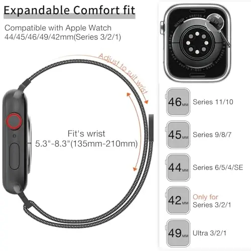 MARGE PLUS Slim Milanese Loop Compatible with Apple Watch Band for women 41mm 40mm 38mm 42mm 46mm 45mm 44mm, Stainless Steel Magnetic Mesh Strap work on iWatch Series 11 10 9 8 7 6 5 4 3 & SE 3 2 1 - 6